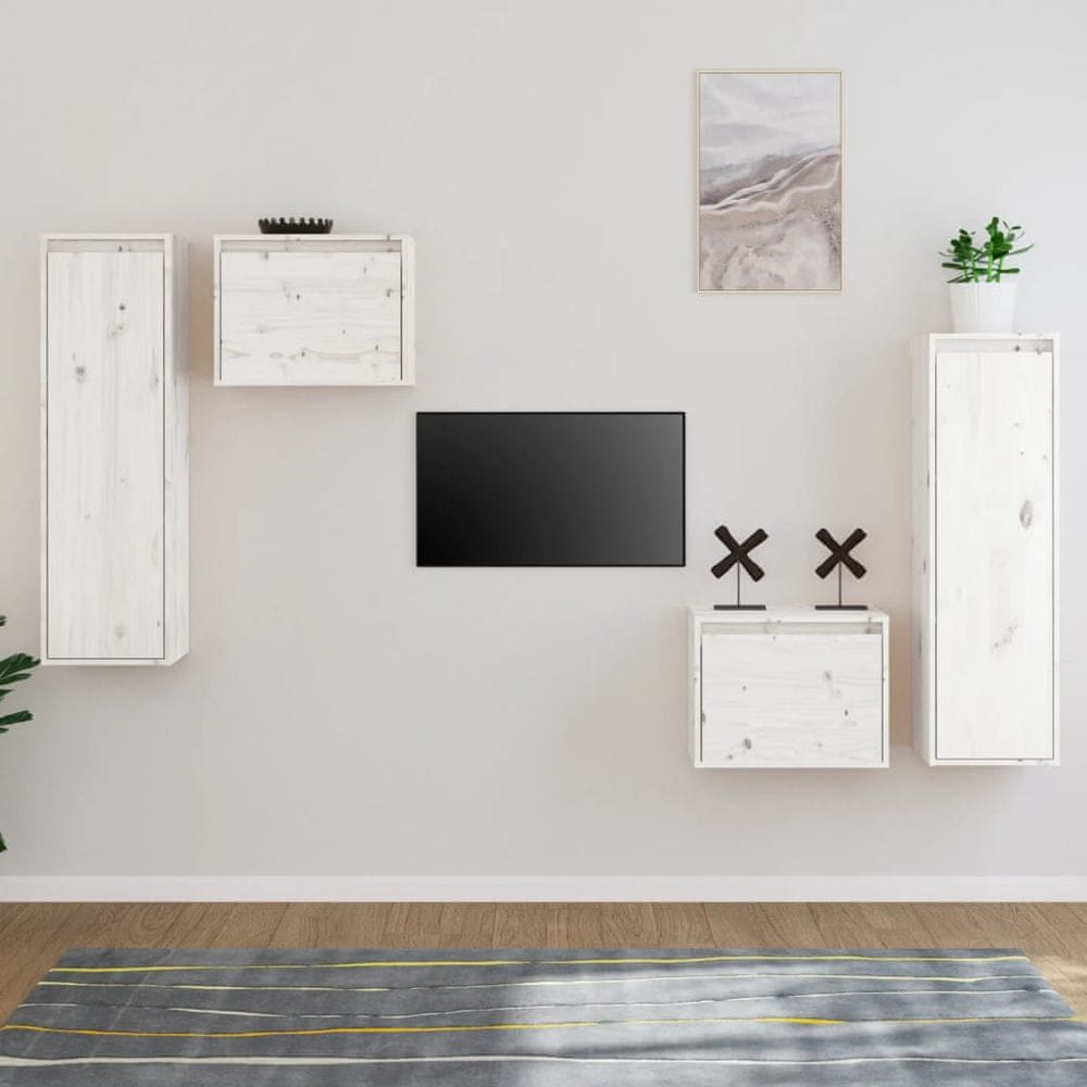 Vidaxl TV skrinky, 4 ks, biele, masívne borovicové drevo